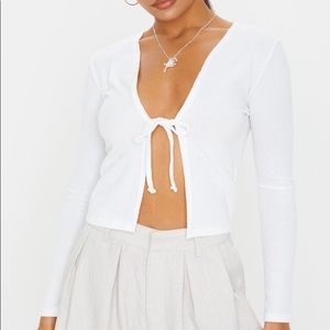 Cream Rip Front Tie Crop Top